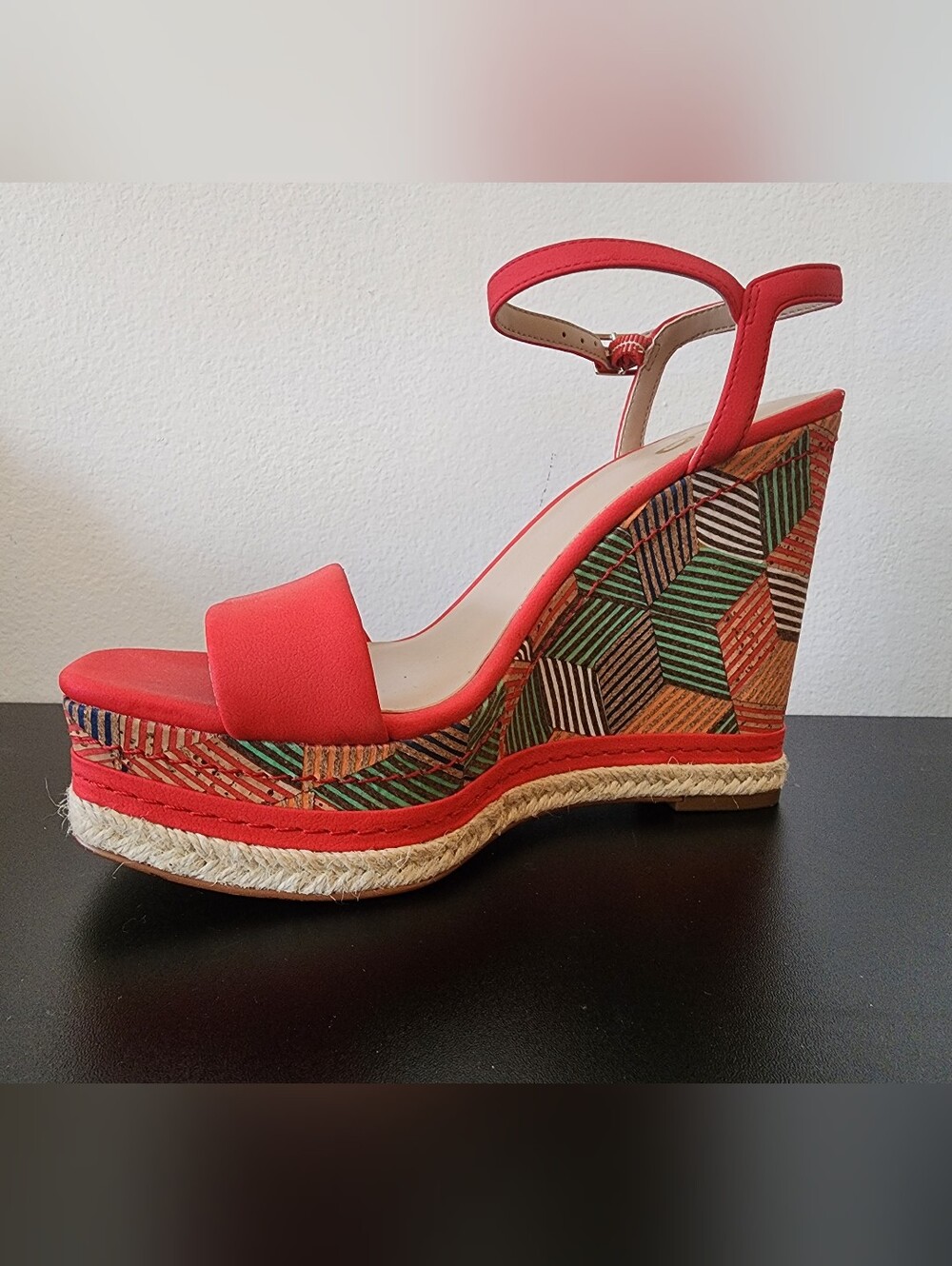 Mix No. 6 Red Geometric Print Wedge Sandals